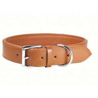 Plain Padded  Leather Dog Collar Chrome fittings: Tan